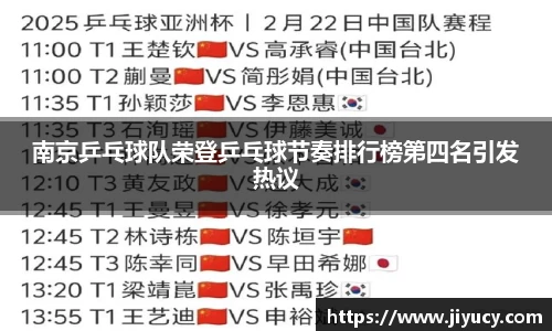 南京乒乓球队荣登乒乓球节奏排行榜第四名引发热议